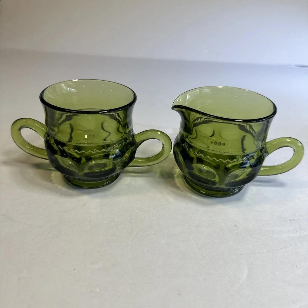 Set of Green Sugar and Creamer Dishes